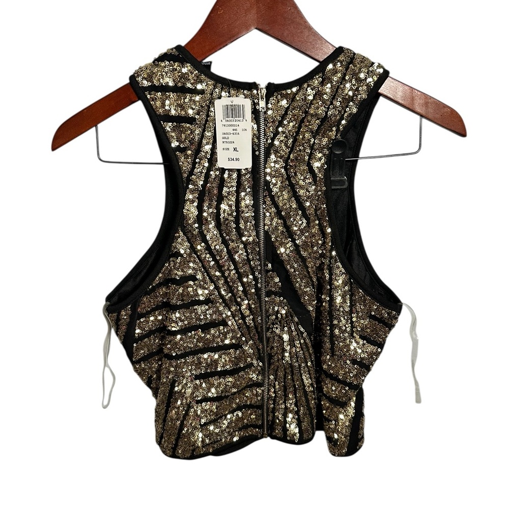 Windsor Gold and Black Sequin Crop Top XL Stretch - Picture 2 of 7